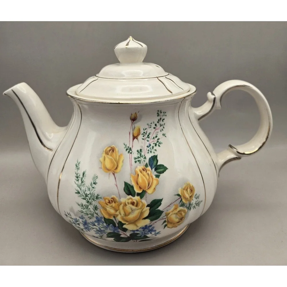 Vintage Tea Pot James Sadler Eng. Hand Painted Yellow Roses Porcelain